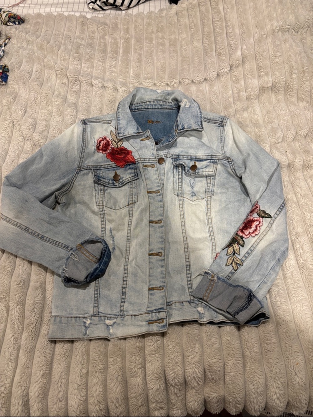 Embroidered Light Wash Denim Jacket - Women by kuts. Size large - Picture 2 of 5